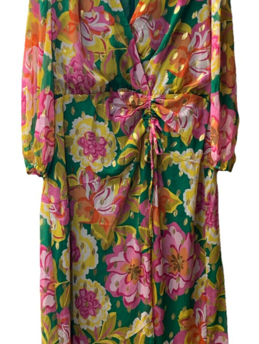 Donna Morgan Women's Foil Printed Wrap Look with Ruching Details, Multi, Size 16